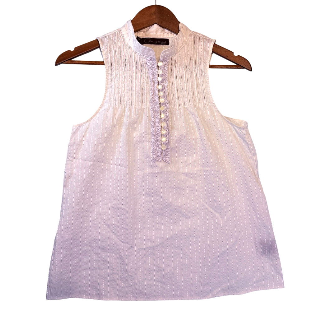 PJK Cotton Blend Pleat Pin Tuck Sleeveless Blouse SIZE XS Cottage Ivory Prairie
